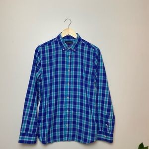 Kids XL blue plaid saddle red button down